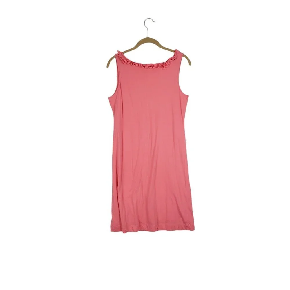 Garnet Hill Scoop Neck Sleeveless Dress Peach Pink Cotton Ruffle Womens Size XS